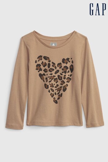 Gap Brown Leopard Graphic Long Sleeve Crew Neck T-Shirt (K14866) | £8