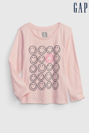 Gap Pink Smiley Faces Graphic Long Sleeve Crew Neck T-Shirt (K14869) | £8