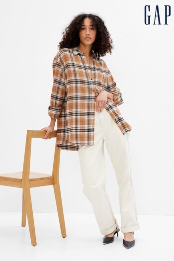 Gap Camel Brown Long Sleeve Flannel Shirt (K14887) | £40