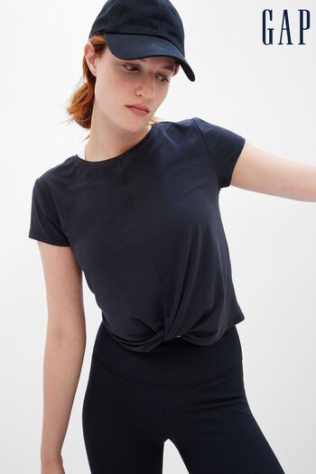 Gap Black Cropped Short Sleeve Crew Neck Knot Detail Breathable T-Shirt (K14905) | £25