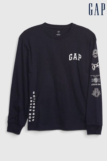 Gap Navy Blue Graphic Organic Cotton Long Sleeve T-Shirt (K15231) | £16