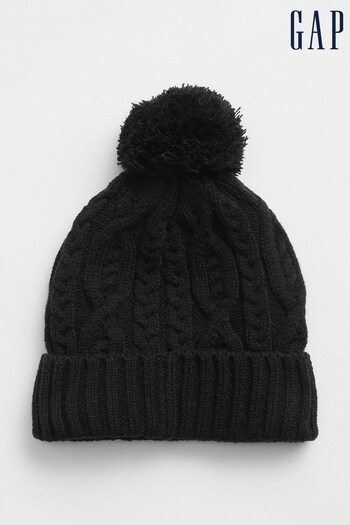 Gap Black Cable-Knit Pom Pom Beanie Hat (K15333) | £12