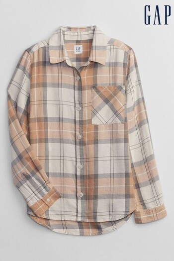 Gap Brown and Cream Tartan Flannel Long Sleeve Shirt (K15335) | £20