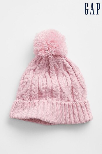 Gap Pink Kids Cable-Knit Pom Beanie (K15345) | £12