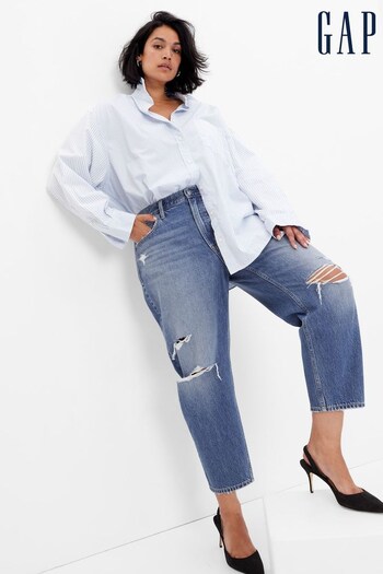Gap Mid Wash Blue High Waisted Ripped Mom Jeans (K15778) | £55