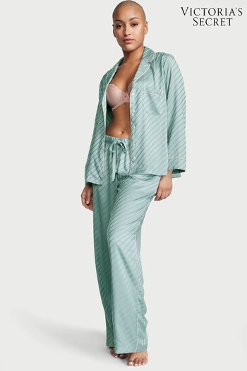 Victoria's Secret Sage Dust Green Satin Long Pyjamas (K16074) | £49