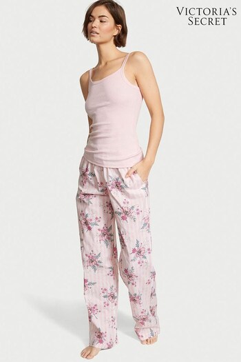 Victoria's Secret Purest Pink Floral Stripe Cotton Long Pyjamas (K16118) | £45