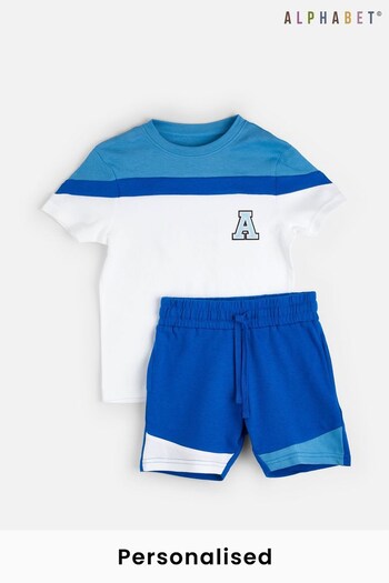 Personalised Monogram Colour Block T-Shirt and Shorts Set by Alphabet (K16201) | £20