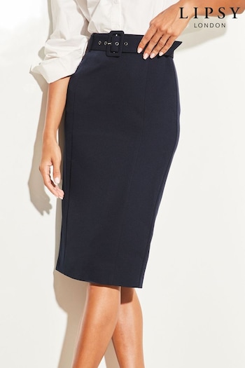 Lipsy Navy Blue Belted Tailored Midi Skirt (K16204) | £38