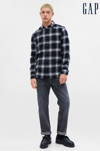 Gap Black/Grey Organic Cotton Midweight Flannel Long Sleeve Shirt (K16316) | £40