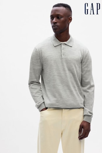 Gap Grey Merino Wool Polo Long Sleeve Shirt (K16321) | £60