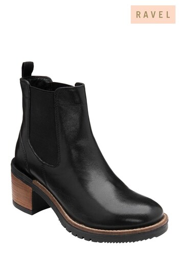 Ravel Black Leather Block-Heel Pull-On Ankle Boots (K16602) | £95