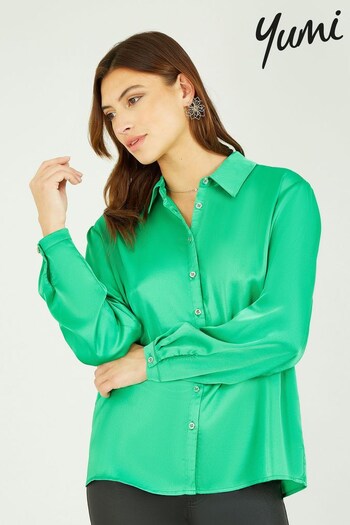 Yumi Green Satin Relaxed Shirt (K16664) | £40