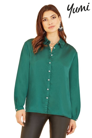 Yumi Teal Green Satin Relaxed Shirt (K16666) | £40