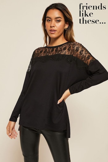 GIFTS & FLOWERS Lace Black Soft Jersey Crew Neck Tunic (K16722) | £25
