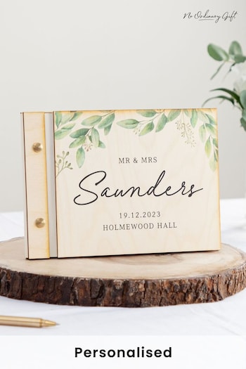 Personalised Green Eucalyptus Wooden Wedding Guest Book by No Ordinary Gift (K16793) | £38