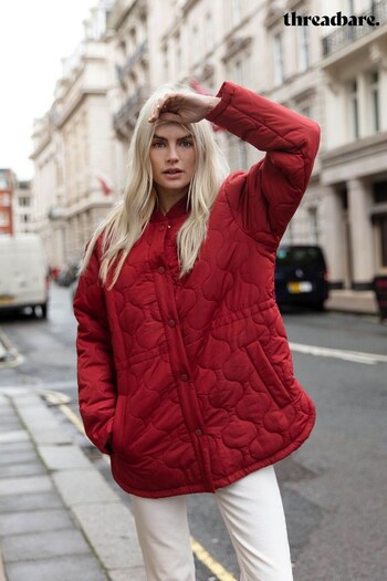 Threadbare Red Collarless Quilted Bomber Jacket (K16860) | £45