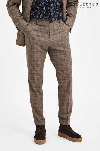 Selected Homme Camel Check Suit Slim Trousers (K16881) | £65