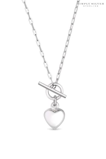 Simply Silver Silver Puff Heart T-Bar Necklace (K16980) | £40