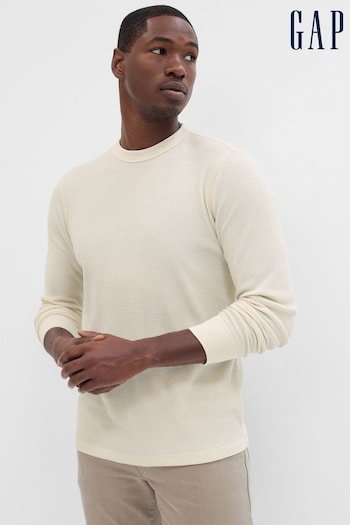 Gap Cream Waffle-Knit Crewneck Long Sleeve T-Shirt (K17005) | £20