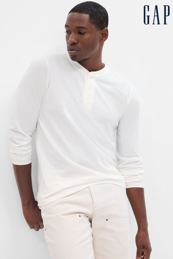 Gap White Everyday Soft Henley Long Sleeve T-Shirt (K17010) | £18