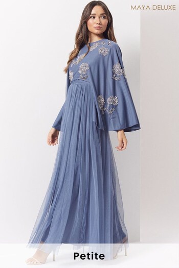 Maya Blue Petite Modest Cape Sleeve Embellished Maxi Dress (K17025) | £130
