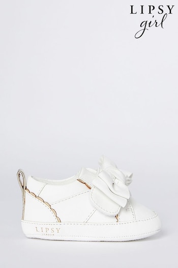 Lipsy White Velcro Faux Leather Bow Trainer - Baby (K17259) | £16