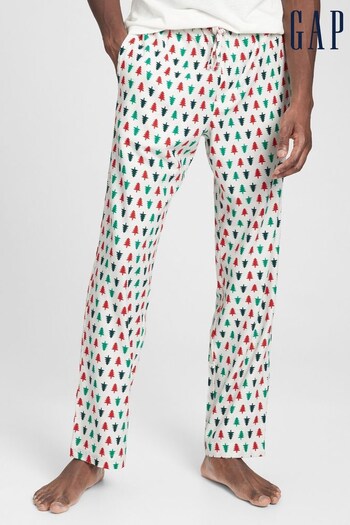 Gap White Christmas Tree Print Cotton Pyjama Bottoms (K17399) | £35