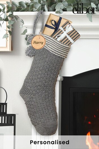 Personalised Nostalgia Knit Chunky Grey Christmas Stocking by Dibor (K17494) | £18