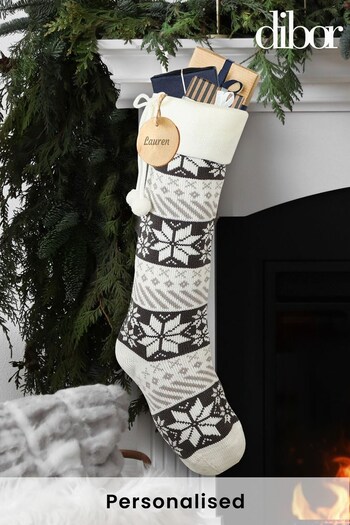 Personalised Snowflake Knit Christmas Stocking by Dibor (K17496) | £15