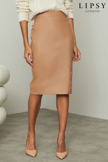 Lipsy Tan Petite Faux Leather Pencil Skirt (K17890) | £42