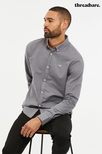 Threadbare Grey Beacon Cotton Oxford Long Sleeve Shirt (K17924) | £24