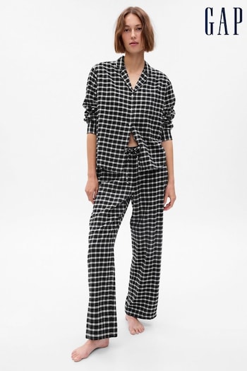 Gap Black & White Cotton Print Flannel Pyjama Set (K18605) | £50