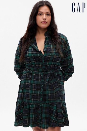 Gap Green Plaid Tiered Long Sleeve Mini Dress (K18624) | £60