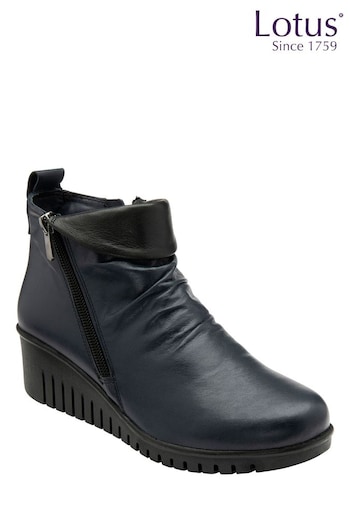 Lotus Footwear Navy Blue Leather Wedge Ankle Boots (K18816) | £85