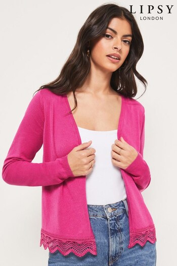 Lipsy Pink Short Lace Hem Knitted Cardigan (K18850) | £32
