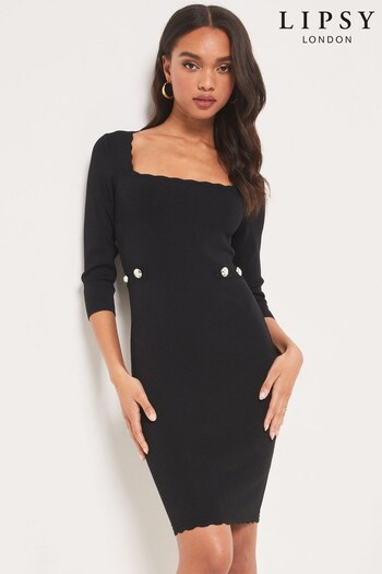 Lipsy Black Knitted Scallop Dress (K18861) | £56
