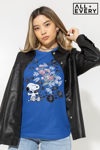 All + Every Royal Blue Peanuts Snoopy Flowers Women's T-Shirt (K18905) | £21