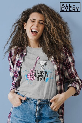 All + Every Grey Marl Peanuts I love Rock & Roll Snoopy Women's T-Shirt (K18926) | £21