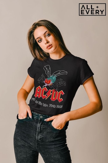 All + Every Black ACDC Fly On The Wall Women's Music T-Shirt (K18987) | £24