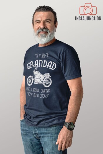 Instajunction Navy Blue Biker Grandad Men's T-Shirt (K19069) | £21