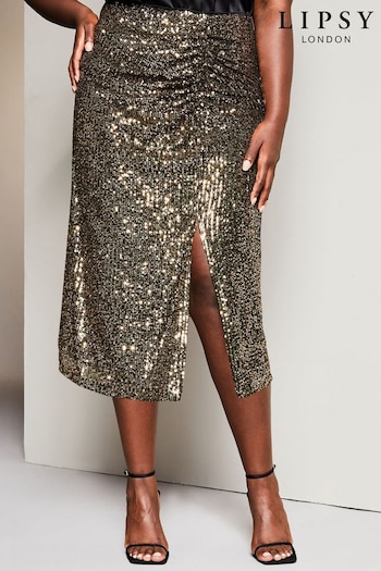 Lipsy Brown Curve Sequin Ruched Midi Skirt (K19120) | £38