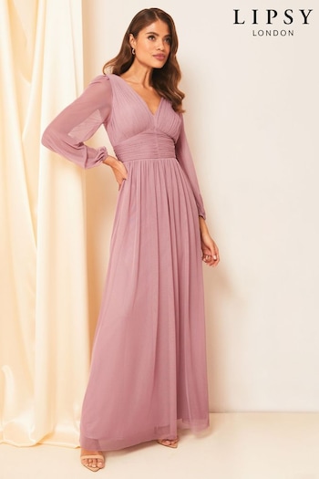 Lipsy Pink Empire Long Sleeve Bridesmaid Maxi Dress (K19359) | £67