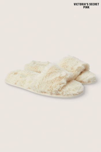 Victoria's Secret PINK Vanilla Bean White Faux Fur Open Toe Slipper (K19453) | £26