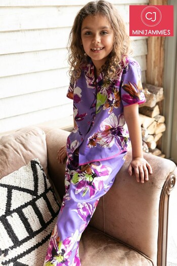Cyberjammies Purple Fifi Floral Print Short Sleeve Pyjama Set (K19831) | £25