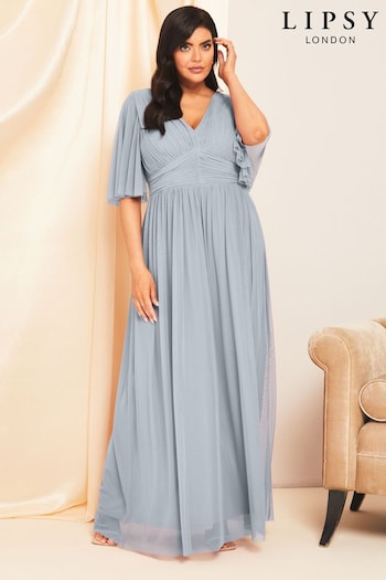 Lipsy Blue Curve Empire Short Sleeve Bridesmaid Maxi Dress Rovic (K19856) | £94