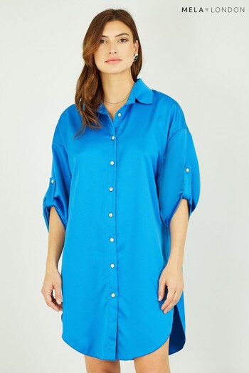 Mela Blue Satin Relaxed Oversized Shirt (K20100) | £45