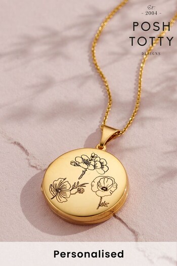 Personalised Engraved Family Birth Flower Locket by Posh Totty Designs (K20311) | £112