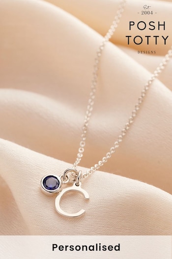 Personalised Birthstone & Initial Letter Charm Necklace by Posh Totty Designs (K20318) | £47