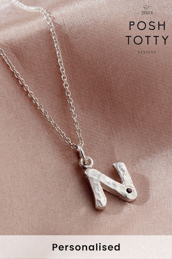 Personalised Textured Birthstone Initial Letter Necklace  by Posh Totty Designs (K20330) | £79